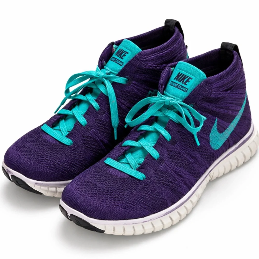 Nike Purple and Green Athletic Shoes with Knit Fabric Sock-Like Fit